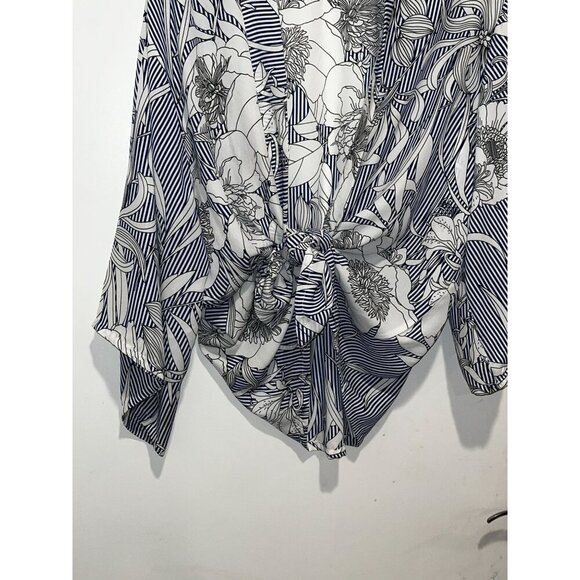 Akemi + Kin ANTHROPOLOGIE Floral & Striped Long Sleeve Wrap Women's Top Size M - Picture 3 of 7